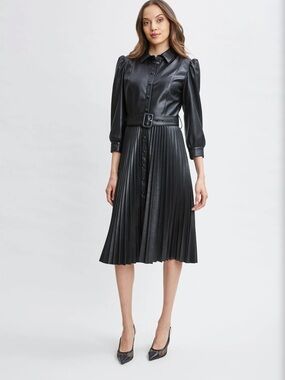 T-Tahari Vegan Leather Pleated Dress